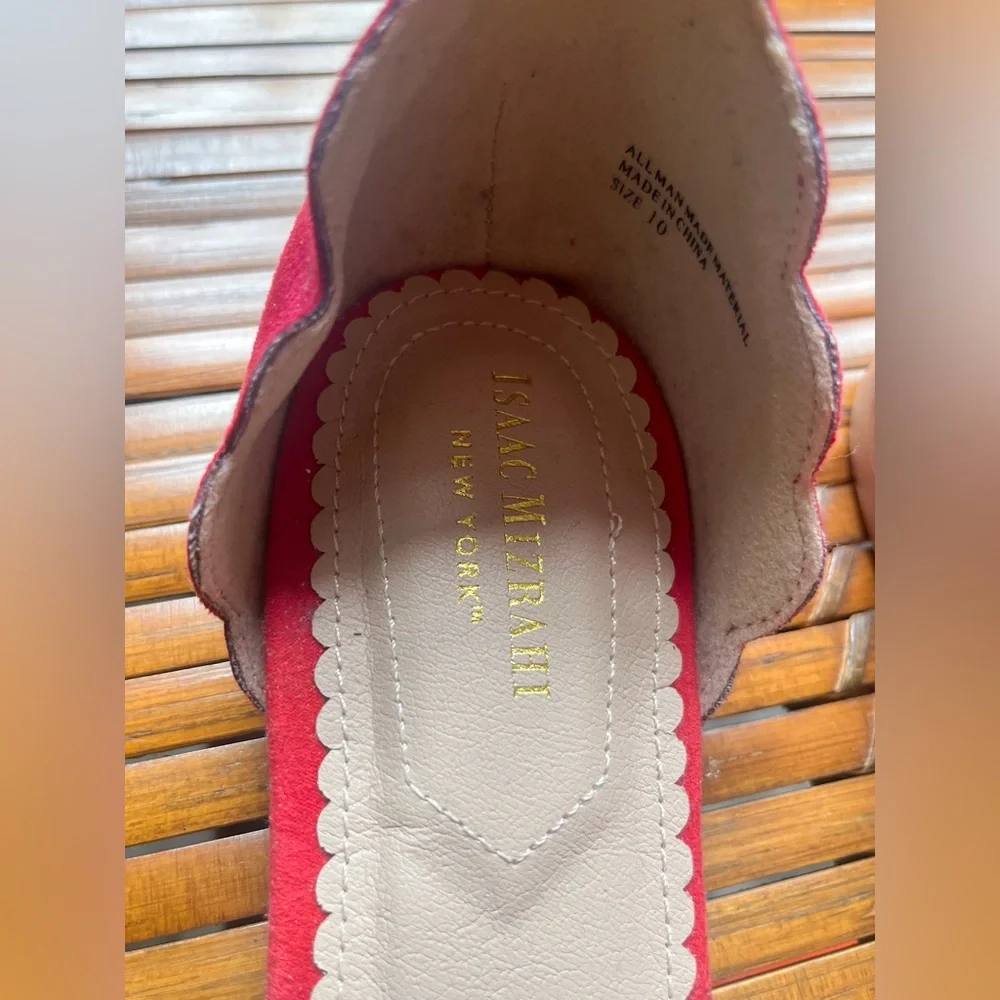 Brand New Isaac Mizrahi Red Scalloped Ankle Strap Flats Size 10 - Picture 5 of 8